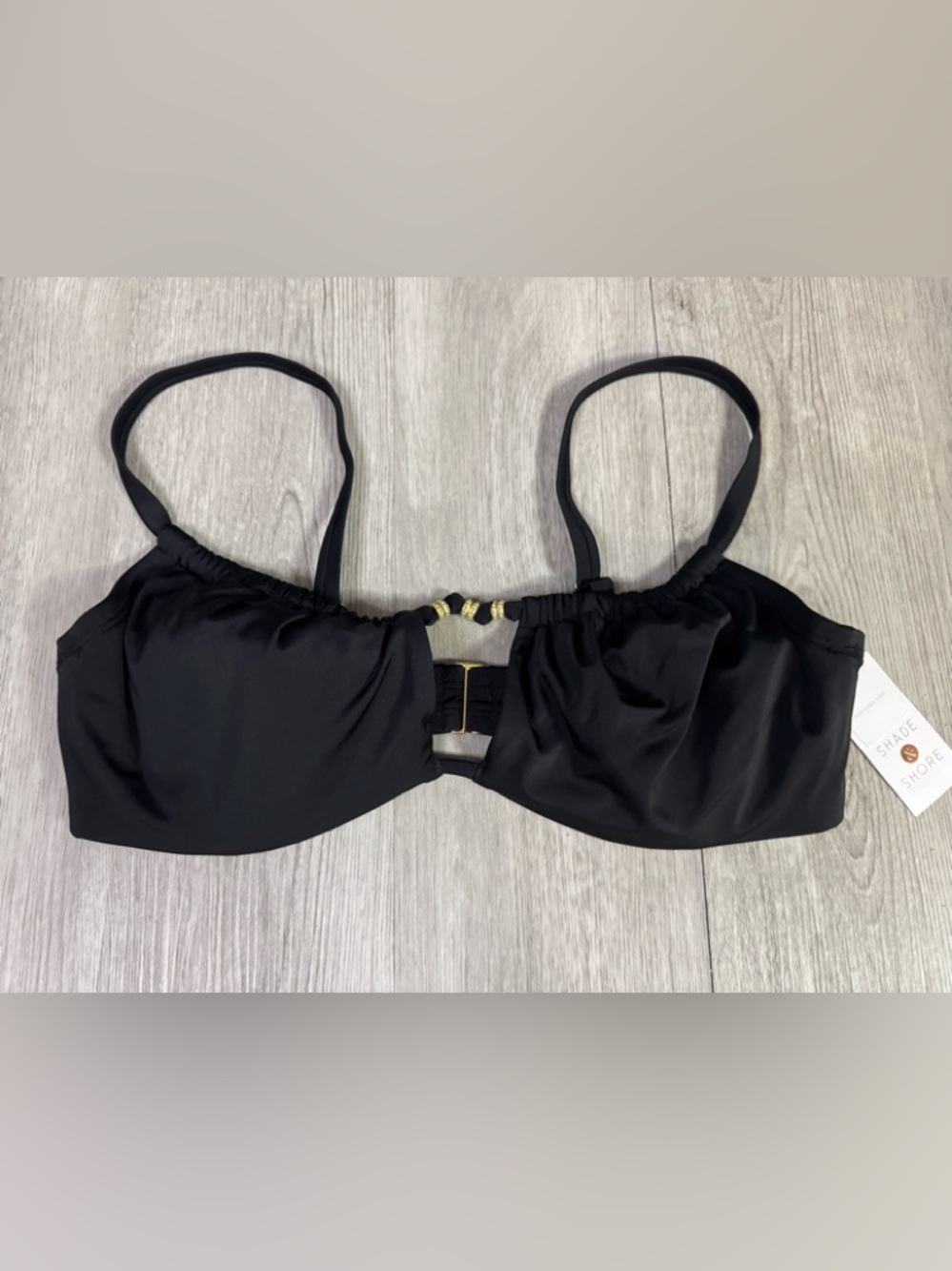 Shade & Shore Black Bikini Top With Gold Bead Detail Underwire Size 38D NWT